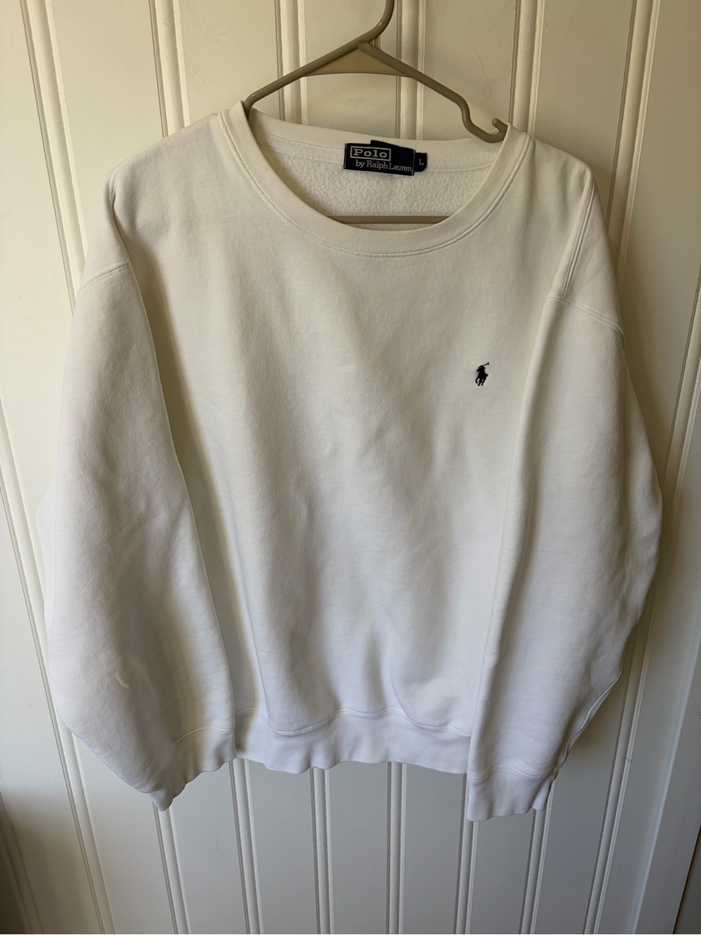 Vintage 90s Polo Ralph Lauren White Crewneck Sweatshirt Large Made in USA